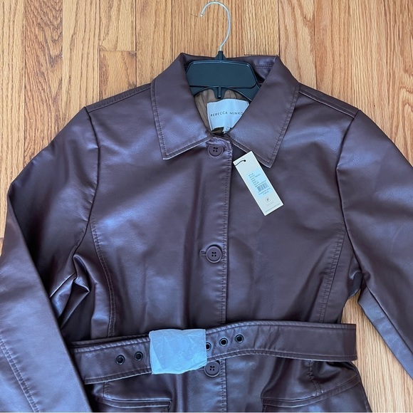 NEW Rebecca Minkoff Maxi Trench Faux Leather Coat Mahogany RM-214 Size Large NWT - Picture 2 of 7